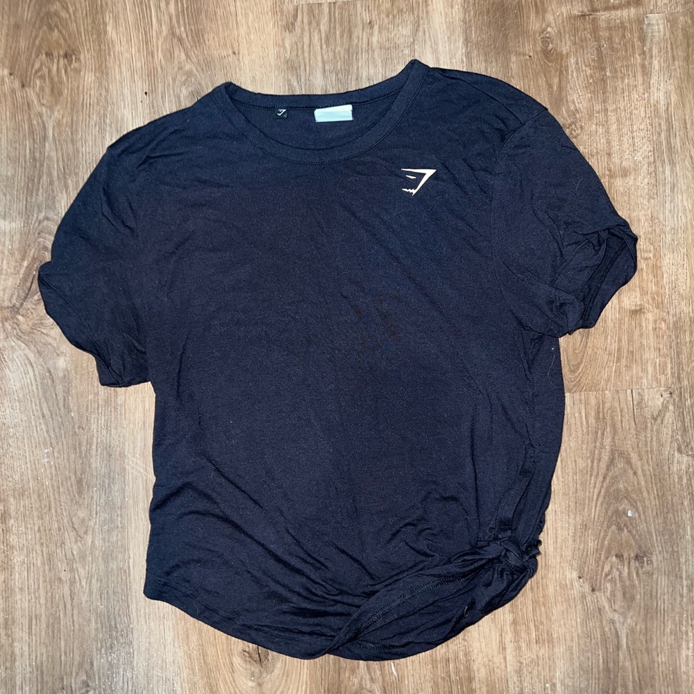 Gymshark short sleeve asymmetric tie top - black